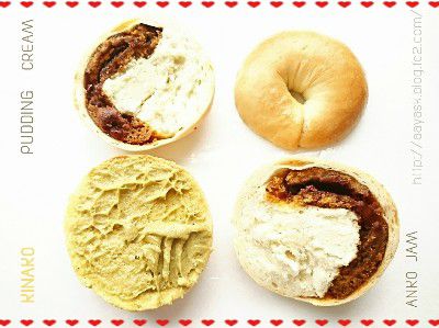 JAPANESE SWEET JUNE・まさかのぷりんどら焼き(小豆&プリンクリーム)ベーグル@AZUNYAN BAKERY
