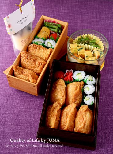 【今日のおべんと】おいなりさん&かっぱ巻き弁当 と 保冷剤代わりにもなるりんごの冷凍パックゼリー