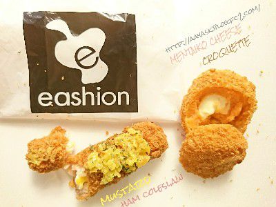 Hokkaido cheese and potato mixed with spicy cod roe croquette(北海道産チーズの明太ポテトコロッケ)&Fried ham roll with cabbage coleslaw, with mustard and relish sauce(キャベツのサラダロールフライ~マスタード&レリッシュ~)&SWEETPOTATO CROQUETTE(ハートのスイートポテトコロッケ)