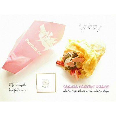 神降臨 CRAPE MEMORY(いちごみるうの毎日クレープ)×SAKURA SWEET(さくら収穫祭)~桜パフェのクレープ(桜杏仁&白いんげん豆・さくらプリンクリーム仕立て)@ETIENNE PATISSERIE