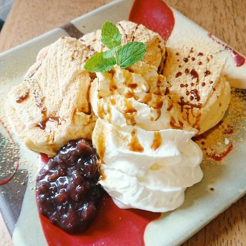 【デザート】黒蜜きなこパンケーキ&抹茶雪氷&タピオカミルクティー♪