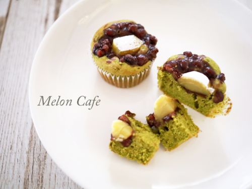 栗とあずきの抹茶カップケーキ☆ホットケーキミックスで簡単、和洋菓子♪