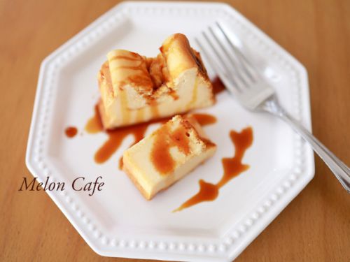 ホットケーキミックスで作る、土台なしで簡単☆カラメルチーズケーキ
