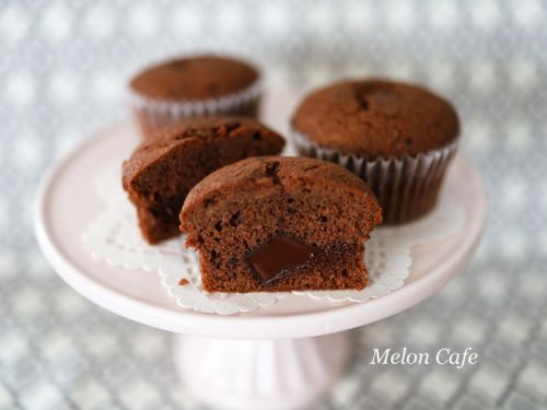 ホットケーキミックスで簡単、チョコレート入りココアマフィン