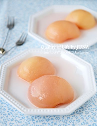 桃コンポート→残り汁でゼリー→りんごはちみつ煮→りんごのせ桃ゼリー