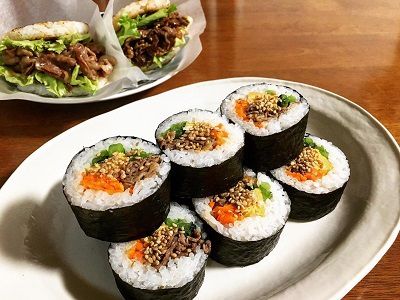 フランス産アップルタルト キンパと生姜焼きごはんバーガーと角食