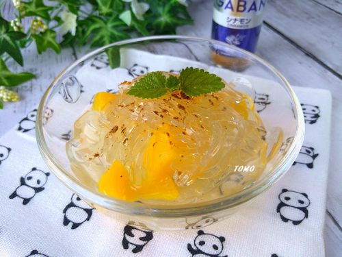 スパイスアンバサダー♪暑い日のおやつに!シナモン香る心太と桃缶のデザート