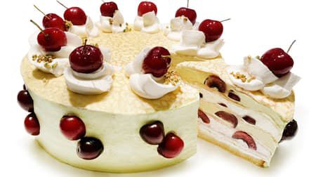 「アメリカンチェリーとピスタチオクリームのミルクレープ」カフェコムサから 毎月3日はミルクレープの日!